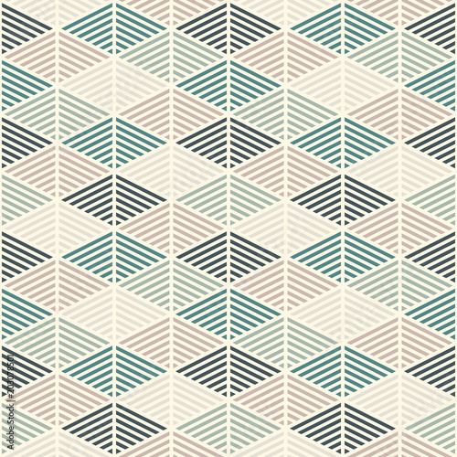 Seamless pattern with hatched diamonds. Scale wallpaper. Rhombuses and lozenges motif. Repeated geometric figures