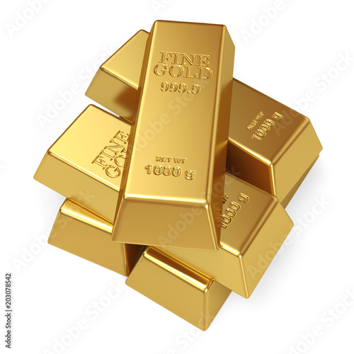 Stack of Gold Bars Isolated on White Background