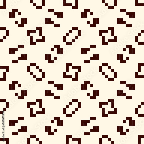 Repeated creative puzzle mosaic. Geometric seamless pattern design. Pixel art surface texture. Contemporary camouflage