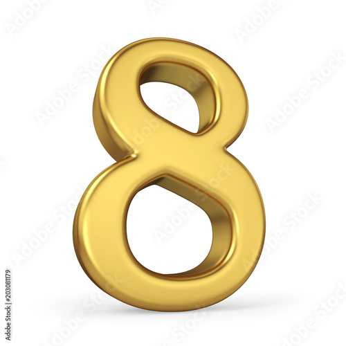 Gold Number 8 Isolated on White