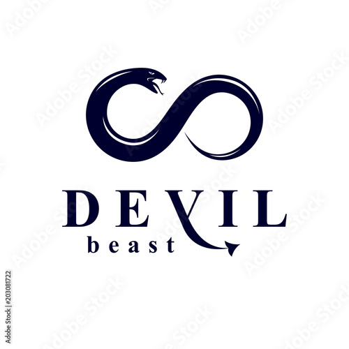 Vector snake symbol created in the shape of limitless. Evil spirit black graphic vector emblem
