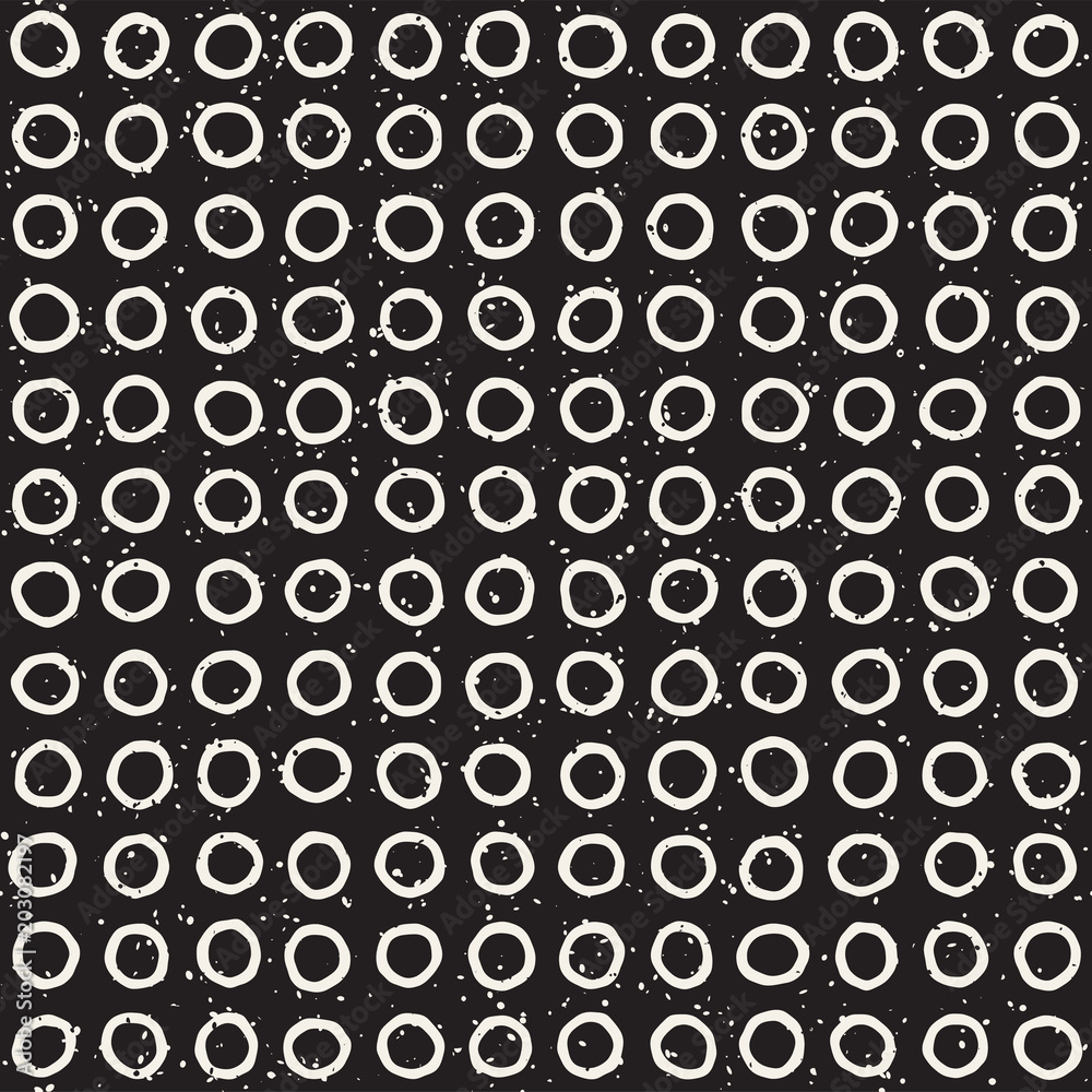 Hand drawn style seamless pattern. Abstract grungy geometric shapes background in black and white.