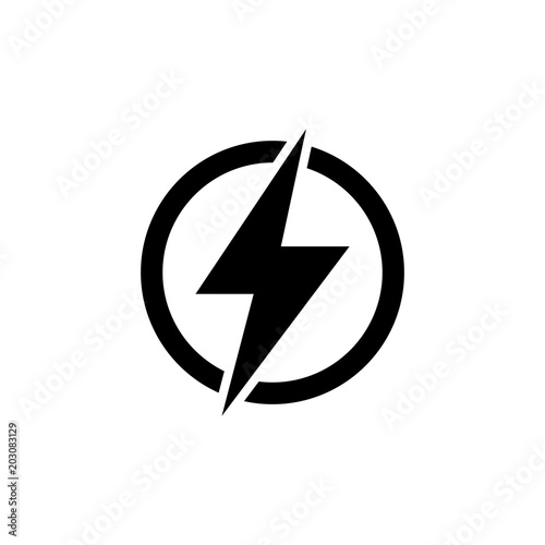 Lightning Electric Power. Energy and Thunder Electricity. Lightning Bolt Flash. Power Fast Speed. Flat Vector Icon. Simple black symbol on white background