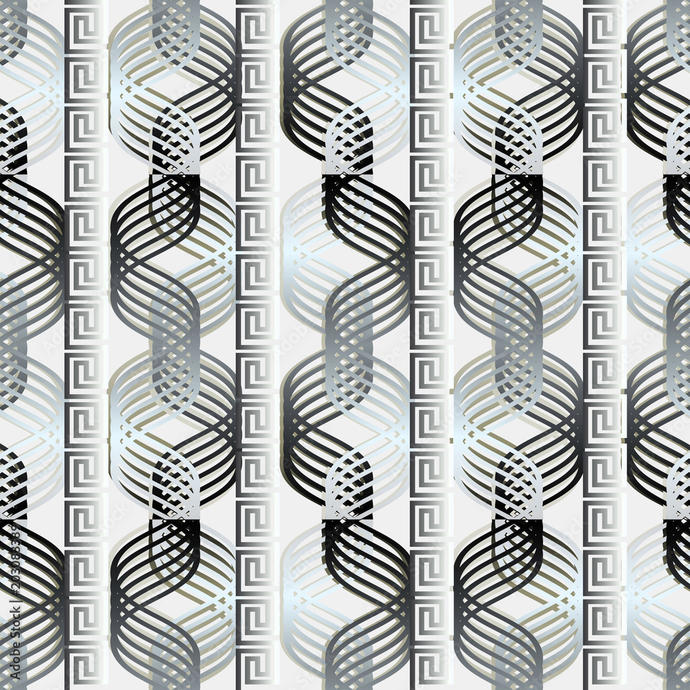 Geometric vector greek seamless pattern. Modern black and white waves ...