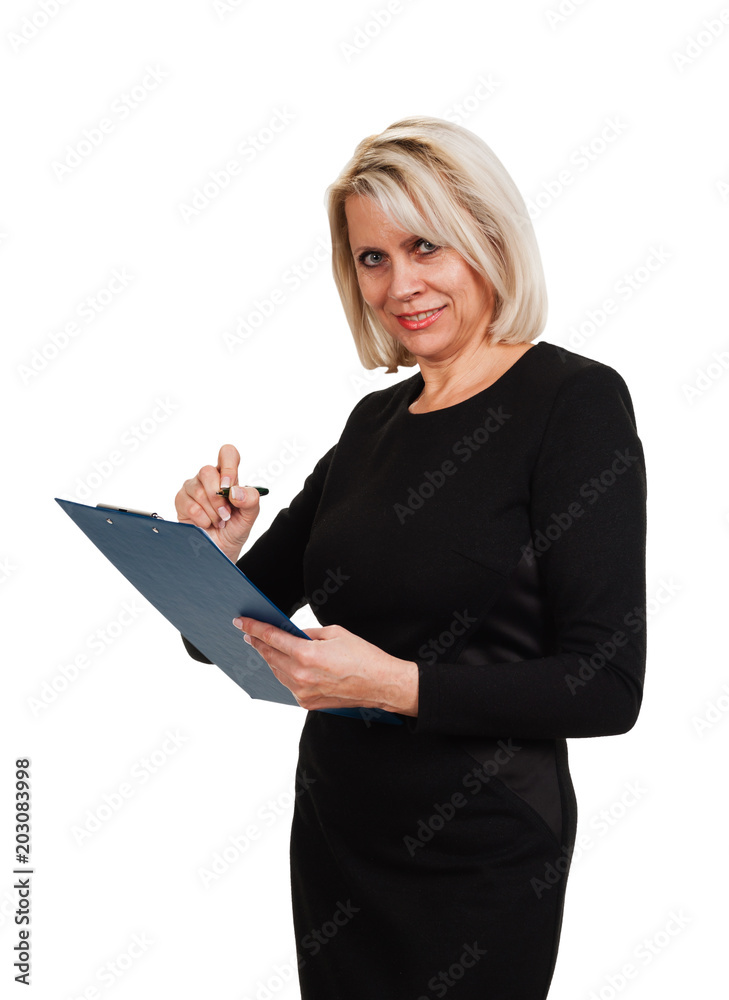 Portrait of a mature business woman with documents in hand Portrait of a mature business woman with documents in hand
