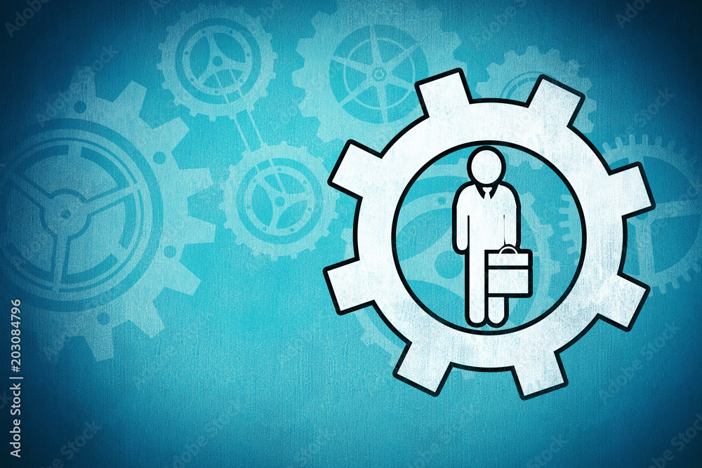 Businessman in cog against blue background Businessman in cog against blue background