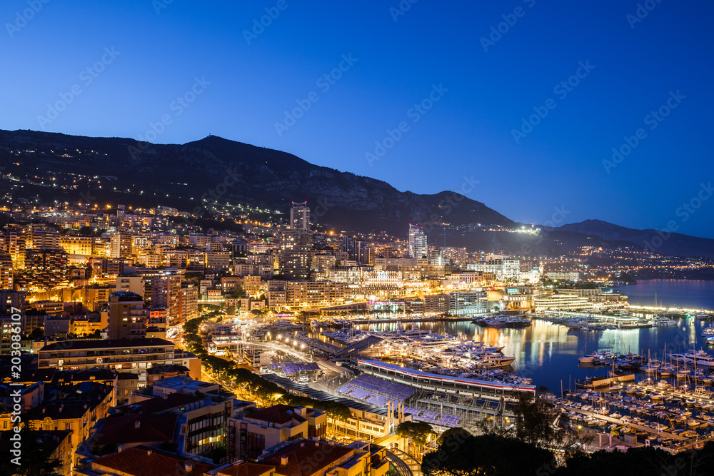 Monaco By Night City And Port From Above