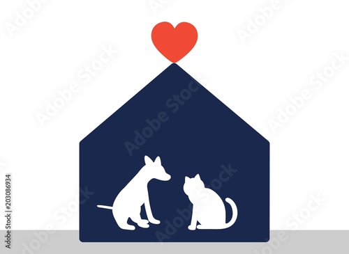 dog and cat silhouette inside house