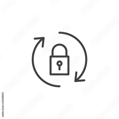 Rotation arrows with lock outline icon. linear style sign for mobile concept and web design. Update password simple line vector icon. Symbol, logo illustration. Pixel perfect vector graphics