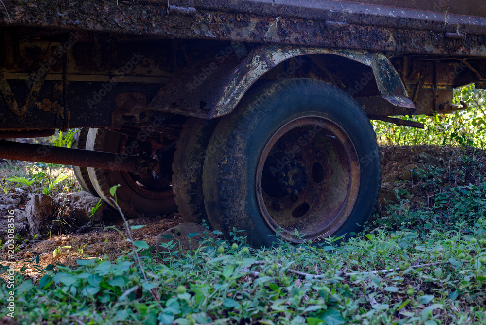 Aged truck rusted in abandoned mine. Aged truck rusted in abandoned mine.