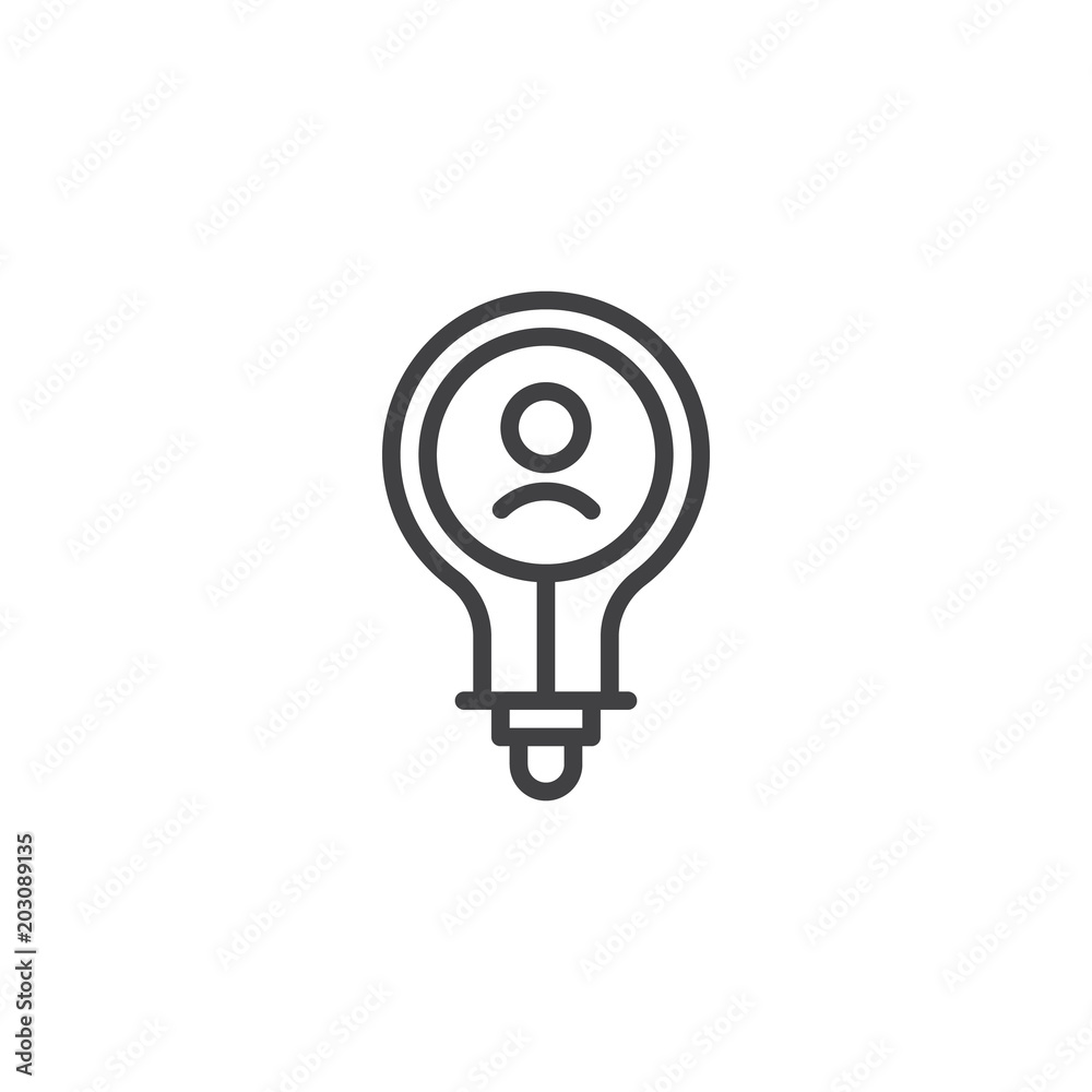 User inside light bulb outline icon. linear style sign for mobile concept and web design. Idea lamp simple line vector icon. Symbol, logo illustration. Pixel perfect vector graphics User inside light bulb outline icon. linear style sign for mobile concept and web design. Idea lamp simple line vector icon. Symbol, logo illustration. Pixel perfect vector graphics