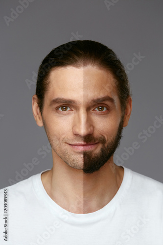 Handsome Man Half Face Shaved