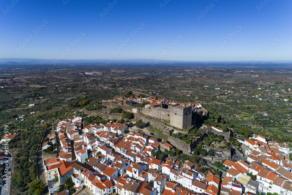 Aerial view of the Castelo de Vide village in Alentejo, Portugal; Concept for travel in Portugal and most beautiful places in Portugal
