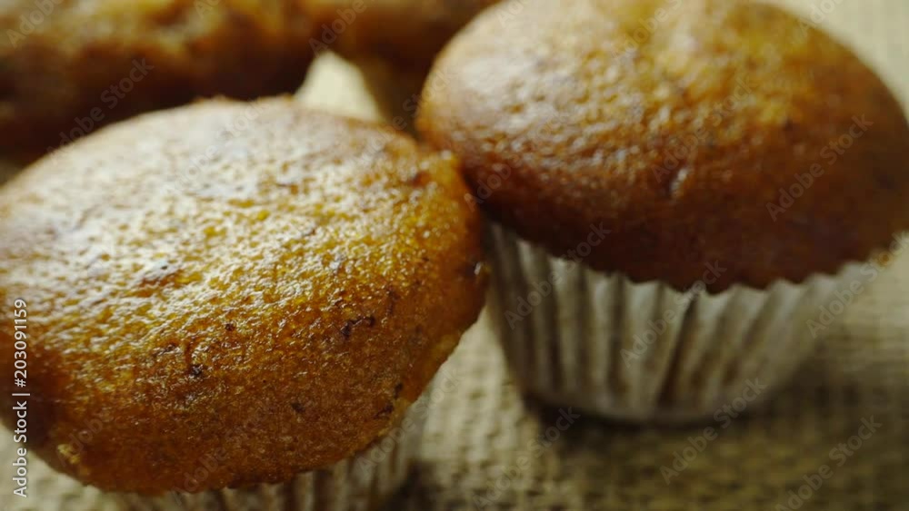 Rotation of banana cupcake, close-up, 4K Rotation of banana cupcake, close-up, 4K
