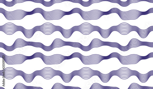 Chaotic waves seamless pattern, vector curve lines abstract repeat tiling background, blue color rhythmic waves.