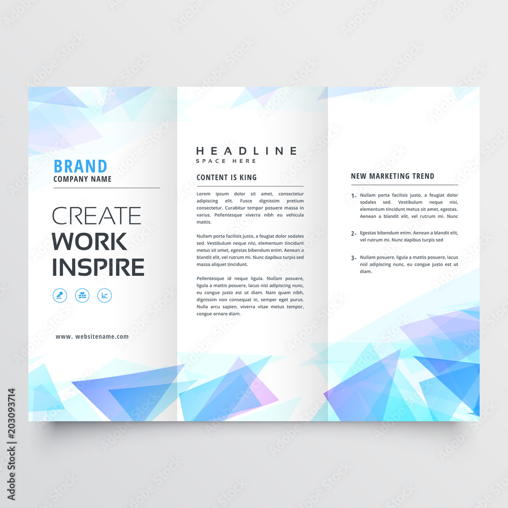 abstract blue triangle trifold brochure design