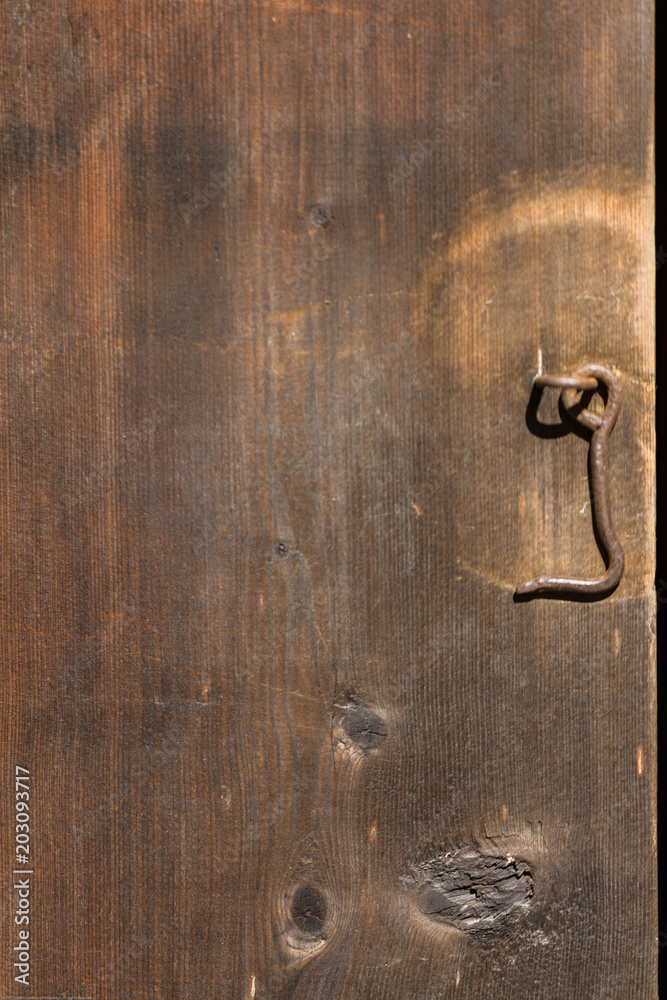 Old Wooden Door With Handle. Close-Up