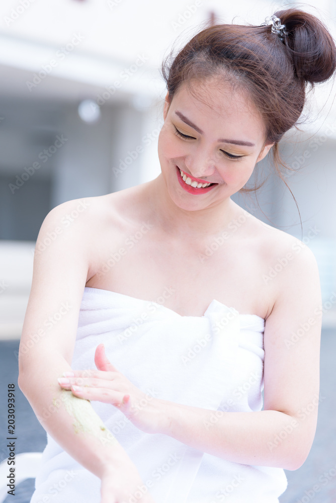 Portrait of beautiful asian people having hand massage in spa salon. Beauty, healthy, spa and relaxation concept. Portrait of beautiful asian people having hand massage in spa salon. Beauty, healthy, spa and relaxation concept.