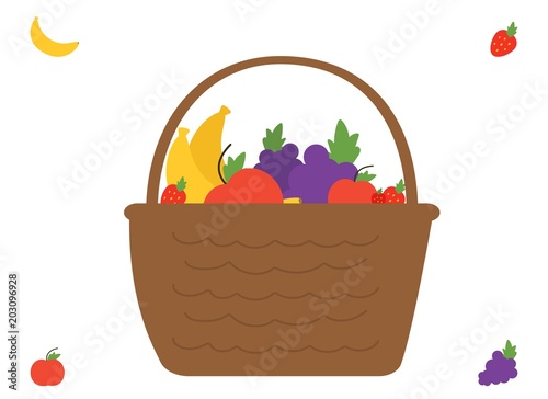 colorful fruits in a basket simple vector illustration