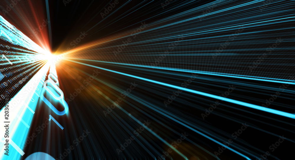 Binary code background/Color bytes of binary code flying through a ...