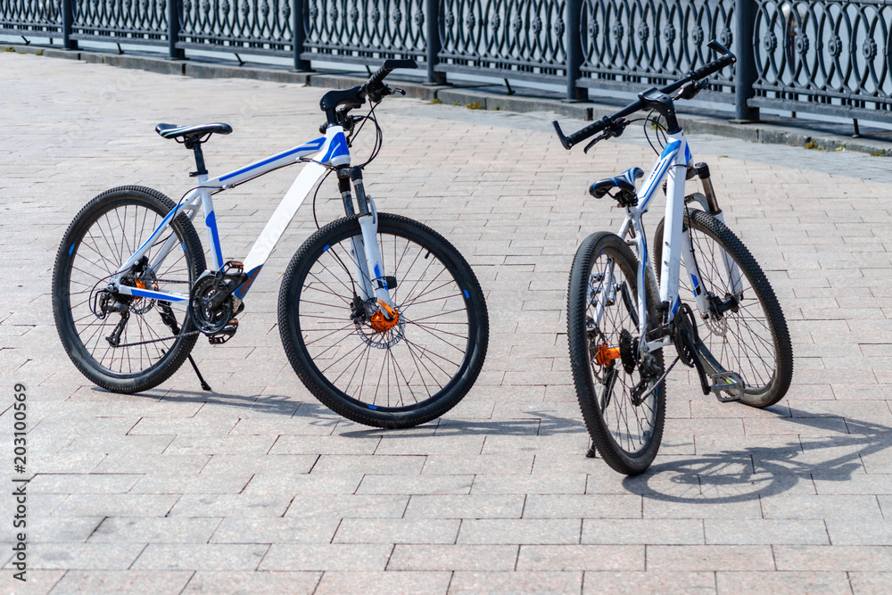Obraz premium two bicycles stand on the road