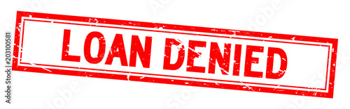 Grunge red loan denied square rubber seal stamp on white background