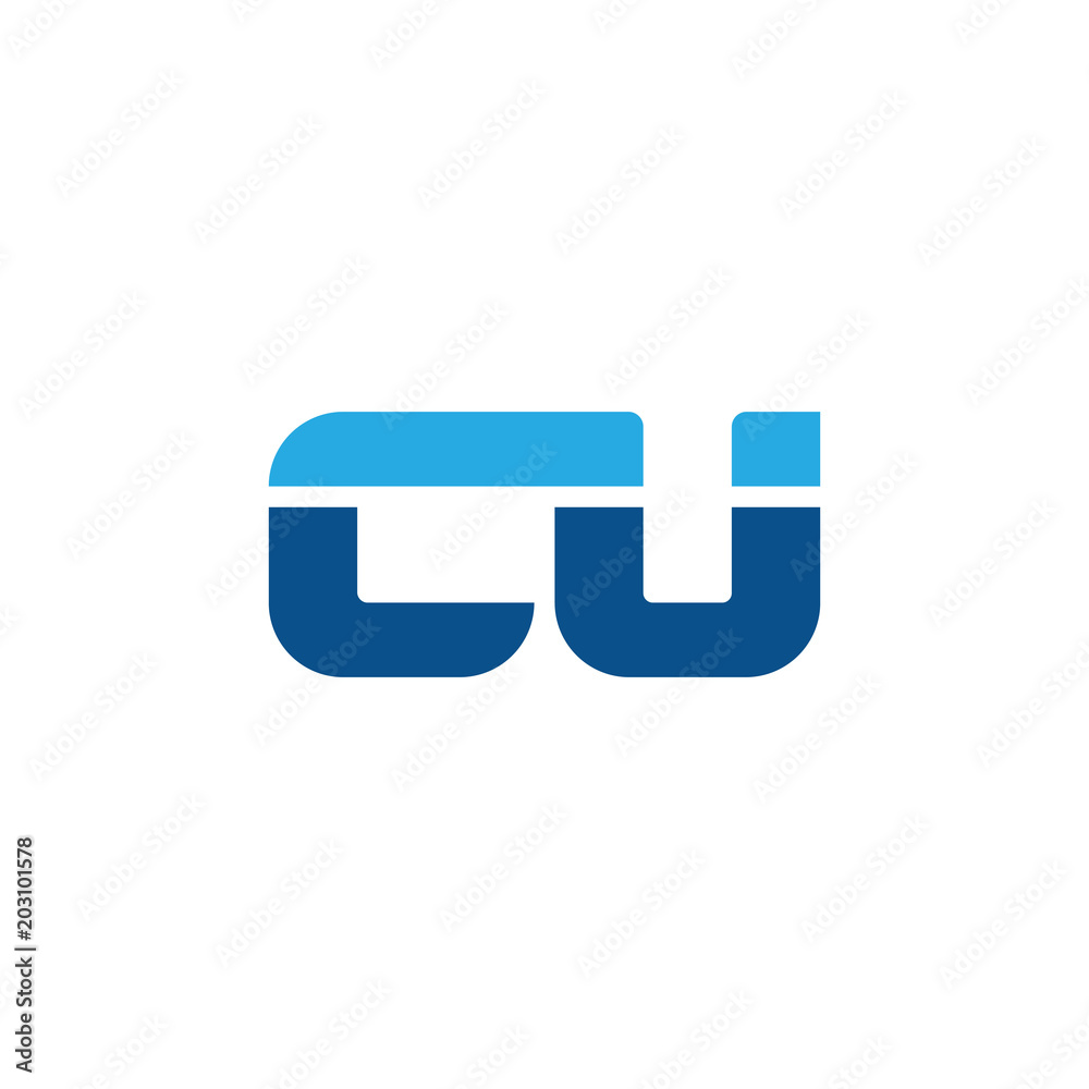 Initial letter CU, straight linked line bold logo, simple flat blue colors Initial letter CU, straight linked line bold logo, simple flat blue colors