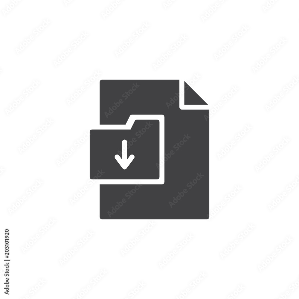 Folder file download arrow vector icon. filled flat sign for mobile concept and web design. Download solid icon. Symbol, logo illustration. Pixel perfect vector graphics