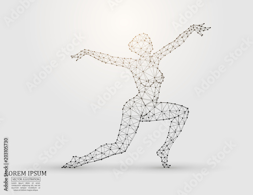 Silhouette dancing girl. Abstract image of a polygonal triangle model.Starry sky. Low poly design. Vector EPS 10.