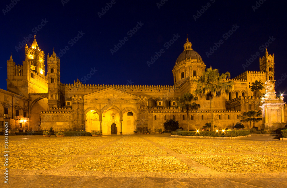 The Cathedral of Palermo at night, Italy