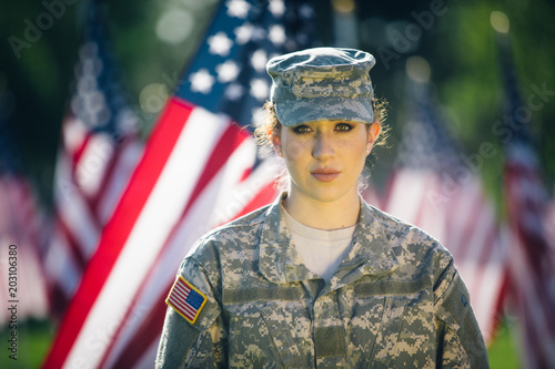 Portrait of hispanic American female soldier