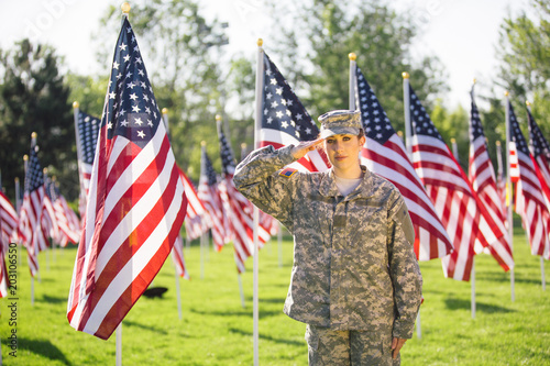 Patriotic American Female Soldier in uniform