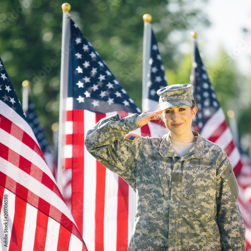 Patriotic American Female Soldier in uniform