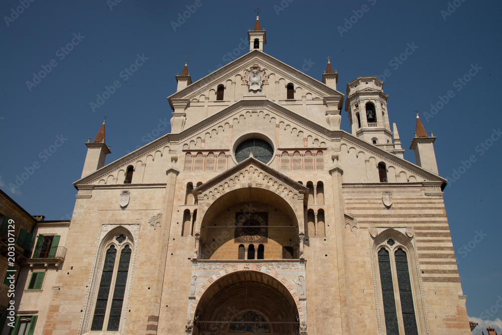 Verona cathedral facade, Italy. UNESCO world heritage site
