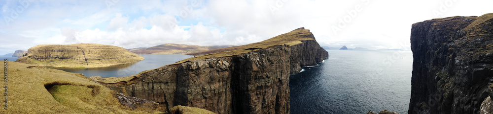 leitisvatn lake and cliffs, faroe islands leitisvatn lake and cliffs, faroe islands