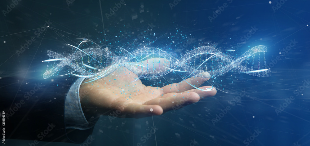 Fototapeta premium Businessman holding a 3d render DNA