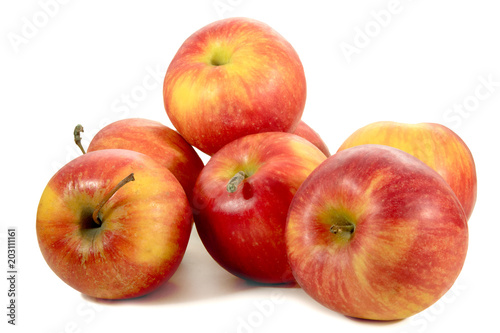  ripe red apples on a white background