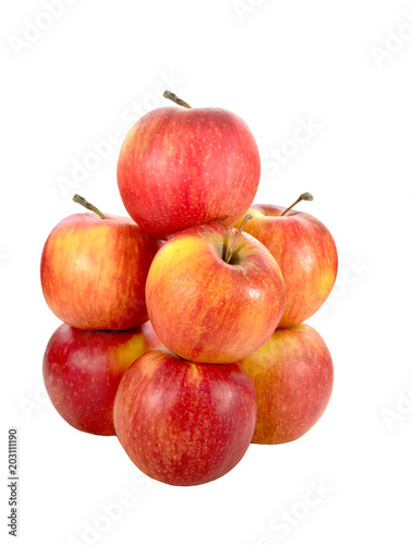  ripe red apples on a white background