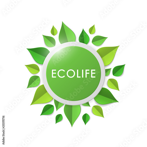 Green earth concept with paper cutout green leaves. World Environment Day, June 5. Ecology, environment, nature protection concept. Ecolife.Template for banner, poster, leaflet. Vector illustration