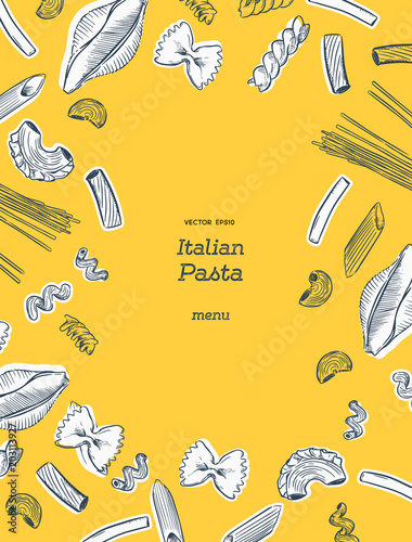 Pasta collection, hand draw sketch vector.