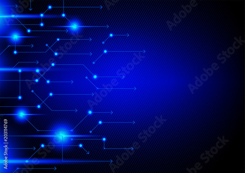 Glowing arrows and connection lines on dark blue background, vector tech concept