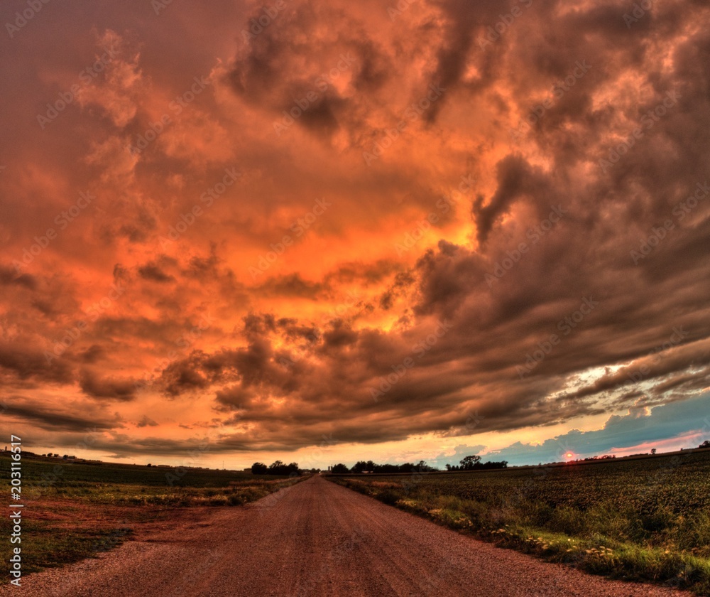 Powerful and Beautiful Storm Clouds at Sunset outside of Sioux Falls, South Dakota during Summer