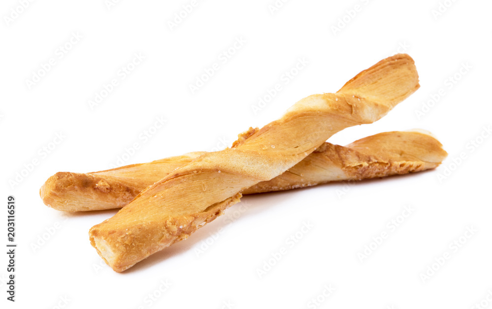 Spiral bread sticks with cheese on a white background Spiral bread sticks with cheese on a white background