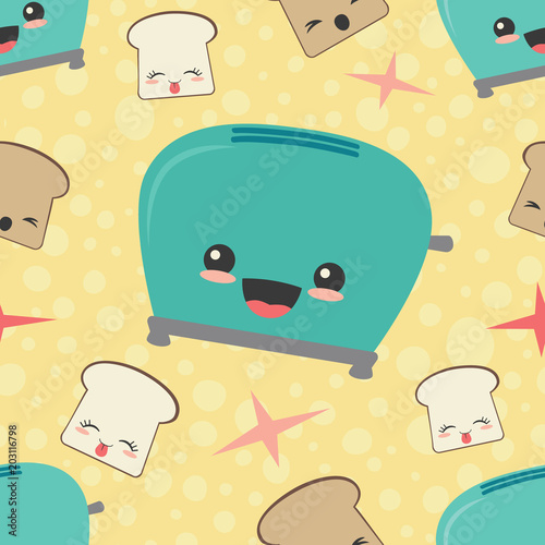Vector Happy Toaster Toast Seamless Pattern Background