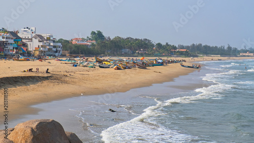 Quadro su tela The beach at Mahabalipuram on the Coramandel coast in Tamil Nadu overlooking the