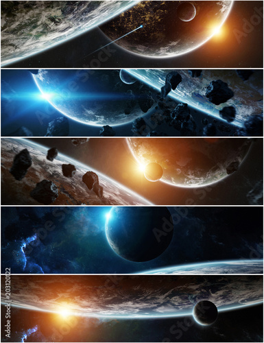Fototapeta Naklejka Na Ścianę i Meble -  Panorama of distant planet system in space 3D rendering elements of this image furnished by NASA