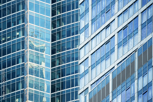 Abstract architecture fragment with blue steel panels Horizontal