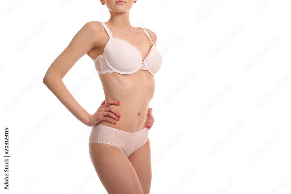 woman with a slim figure in white lingerie woman with a slim figure in white lingerie
