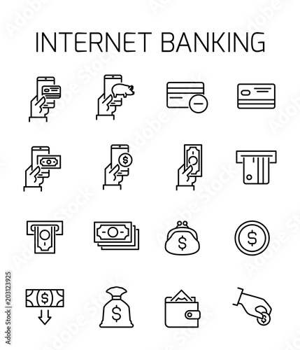 Internet banking related vector icon set.