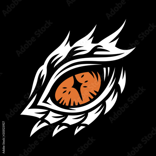 Vector eye of a dragon and monster - illustration, print, emblem design on a black background.